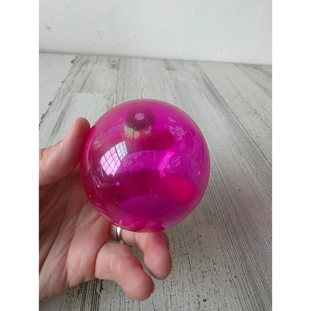 Vintage unsilvered pink glass ornament made in the US of A Xmas tree